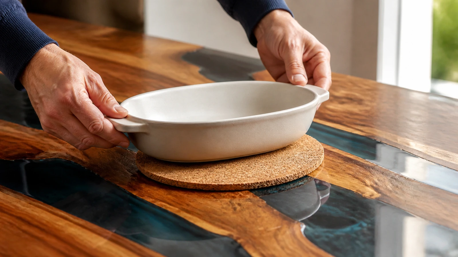 Entretenir une table en résine sans l’abraser — vue d’atelier 2