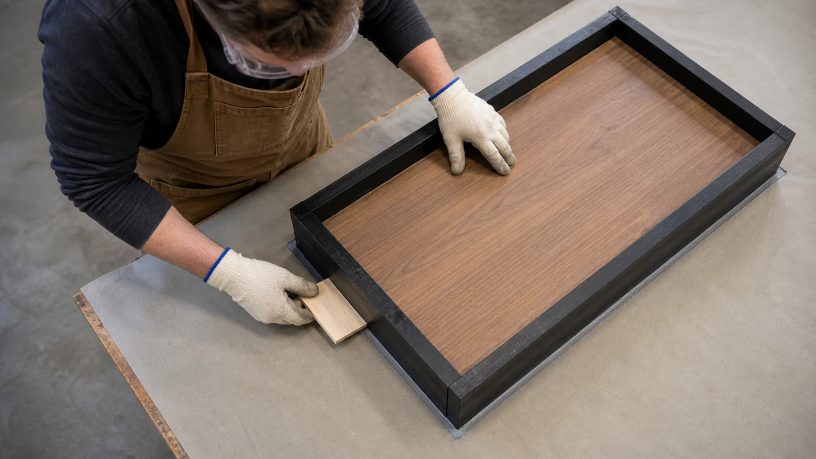 Préparer une coulée sur un plateau en bois — vue d’atelier 3